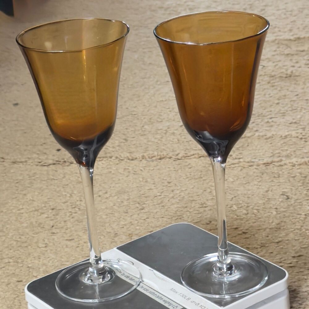 Qualia Glass Meridian Amber Wine Glasses With Clear Stems - Set of 2